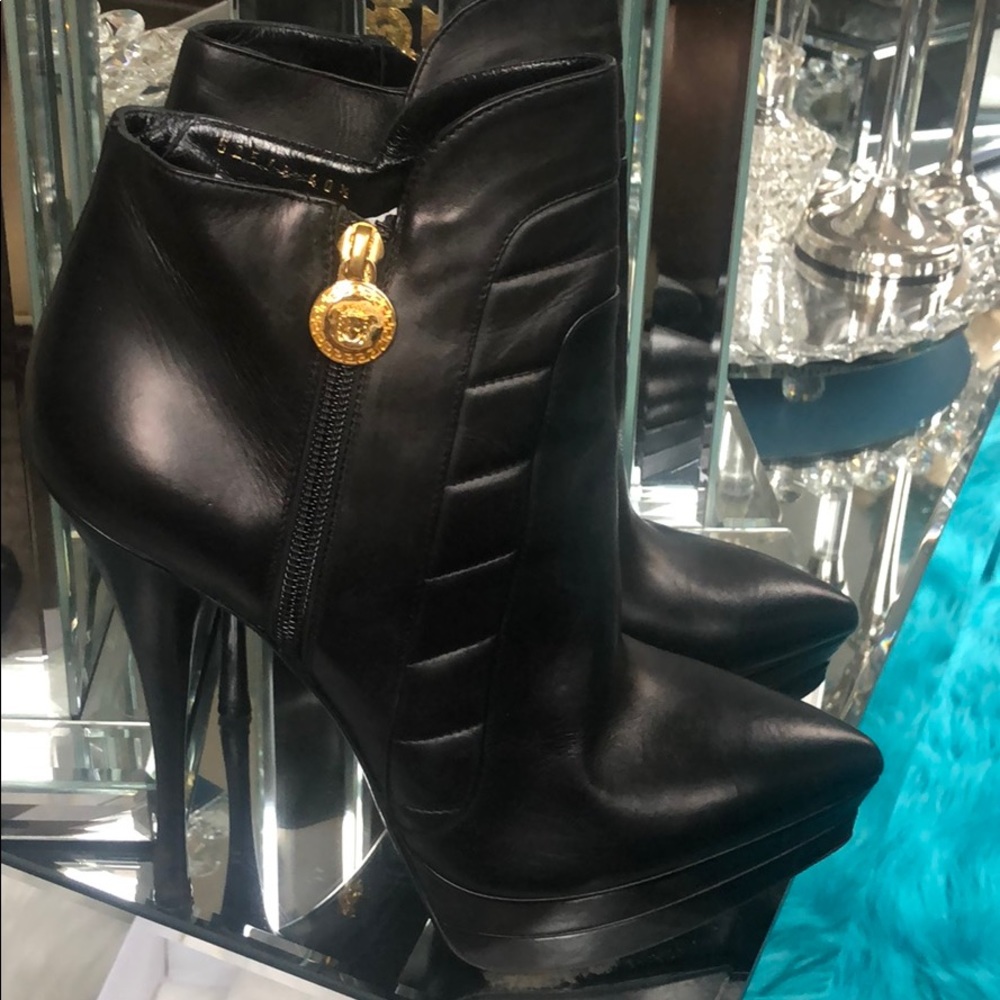 Black mini booties Versace heels